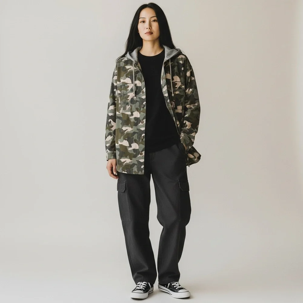 H&M divided camouflage cotton button down hoodie - Picture 4 of 10
